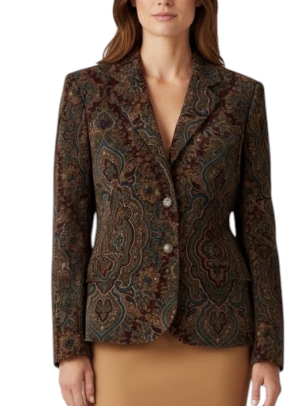 LAUREN RALPH LAUREN Velour Paisley Pattern Tailored Riding Blazer Jacket Size P